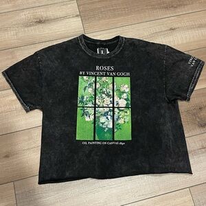 Black Graphic T-Shirt with Van Gogh Print Issac Morris Cotton Size XL
